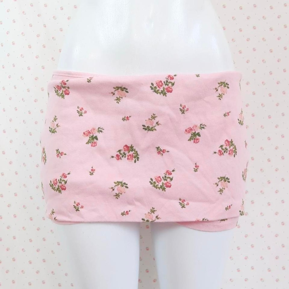 out from under pink floral mini skirt foldover tube top large y2k